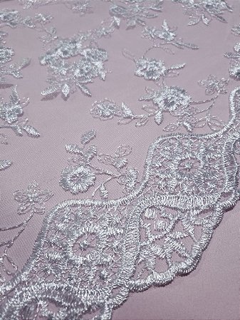 Tule Bordado Branco Neve _ Barra Ana Flor