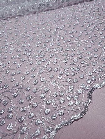 Tule Bordado Branco Neve _ Ramagem