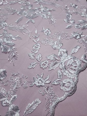 Tule Bordado Branco Neve _ Peninha