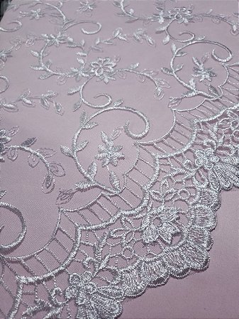 Tule Bordado Branco Neve _ Barra Baby