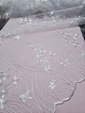 Tule Bordado Branco - Linha e Gliter