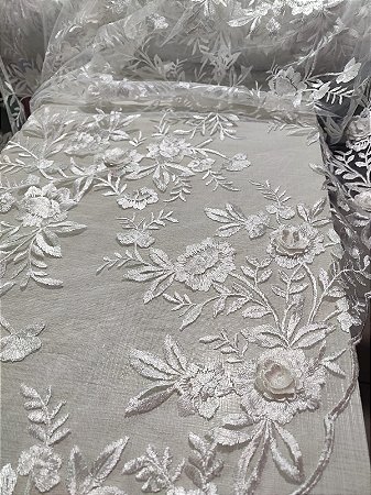 TULE BORDADO 3D - BRANCO