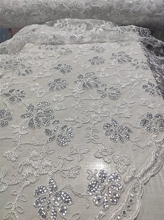 Tule Bordado com Paete Prata - Ortencia
