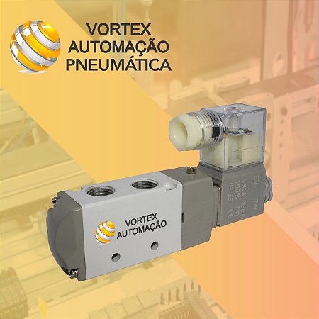 Válvula Pneumática Solenoide 5/2 Vias Retorno Mola 1/4 24v