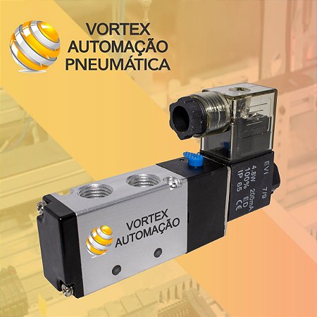 Válvula simples Solenoide 5/2 Vias Rosca 1/4 Escapes 1/8 Com bobina 220v
