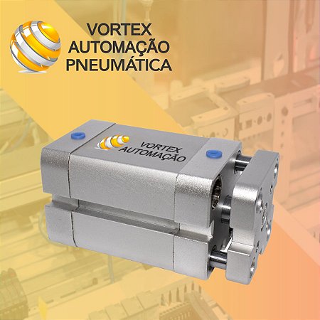 Cilindro pneumático COMPACTO iso Ø80 - 25mm curso Com guia anti giro