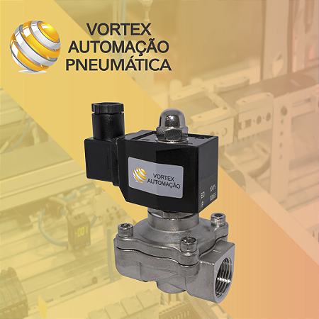 Válvula Solenóide 2/2 Vias N. Fechada Inox 1.1/2 Água/óleo/ar Com bobina 220v