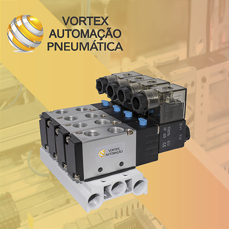 Bloco manifold com 12 Valvulas 5/2 Simples Solenoide de 1/4 - 220v