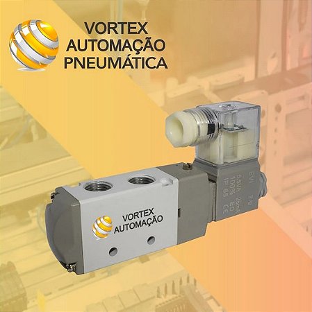 Válvula Pneumática Solenoide 5/2 Vias Retorno Mola 1/4 12v