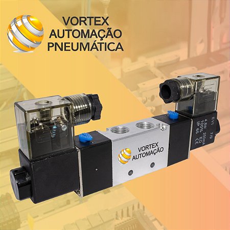 Válvula Duplo Solenoide 5/2 Vias Rosca 1/4 Pneumática Com bobinas 220v