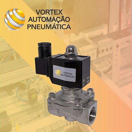 Válvula Solenóide 2/2 Vias N. Fechada inox 1" Água/óleo/ar Com bobina 220v