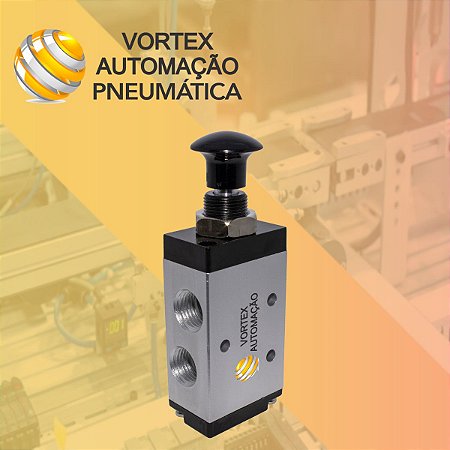 Válvula Pneumática 5/2 Vias Botão Com trava Rosca 1/4 Bsp