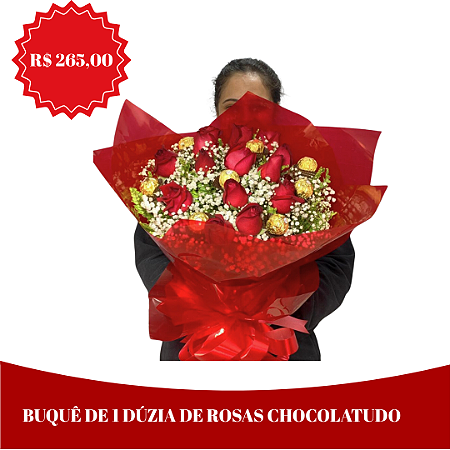 Buquê de 1 duzia de rosas chocolatudo