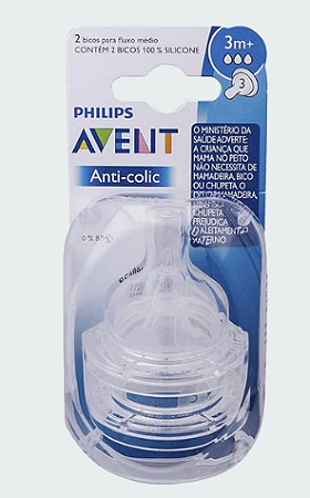 Bico de Mamadeira Avent Classic 3+ meses, fluxo médio com 2 unidades