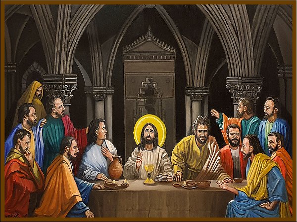 Quadro Colorido Santa Ceia de Jesus com os Apóstolos