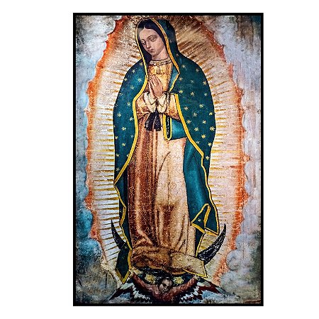 Quadro Nossa Senhora de Guadalupe 65x100 Tecido Canvas com Moldura Preta