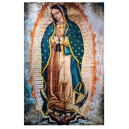 Quadro Nossa Senhora de Guadalupe 65x100 Tecido Canvas com Moldura Dourada