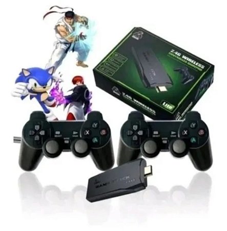 Console de vídeo Game 2.4G, 4K, com dois controles sem fio. Possui