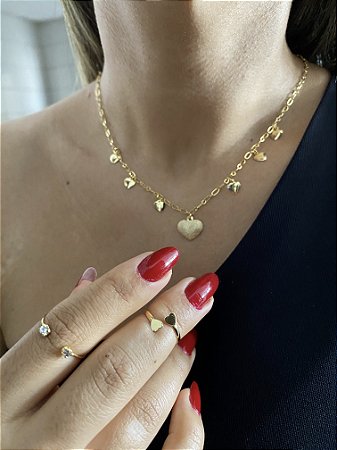 CHOKER CORAÇÕES FOLHEADA