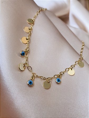 CHOKER OLHO GREGO MOEDAS FOLHEADO