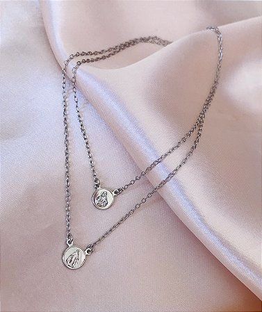 ESCAPULÁRIO PRATA JESUS E NOSSA SENHORA