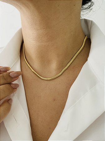 CHOKER MALHA 3mm DOURADA- FOLHEADA