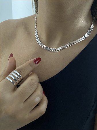 CHOKER SETA FOLHEADA- PRATA 1000