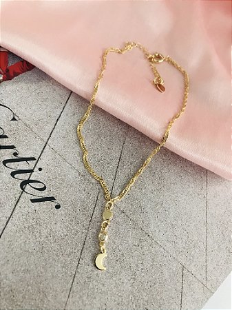 TORNOZELEIRA LUA COM ZIRCÔNIA FOLHEADA DOURADA