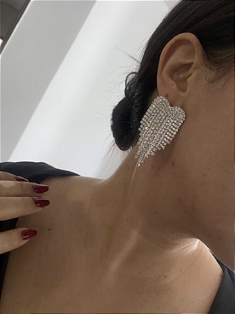 BRINCO STRASS CORAÇÃO FRANJINHA- PRATEADO