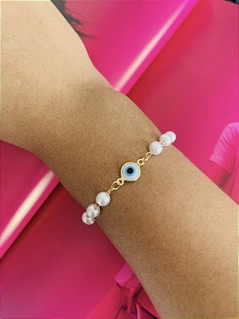 PULSEIRA OLHO GREGO COM PÉROLAS