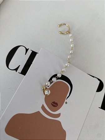 BRINCO EAR CUFF PÉROLAS COM ZIRCÔNIA DOURADO (UNIDADE)