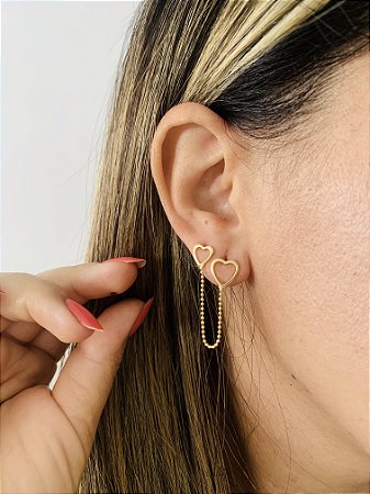 BRINCO EAR CUFF CORAÇÕES- PAR-DOURADO