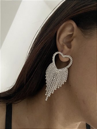 BRINCOS CORAÇÃO STRASS- PRATA