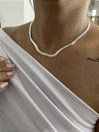 CHOKER MALHA 5mm- VERSÃO MAIS GROSSINHA- PRATA 1000