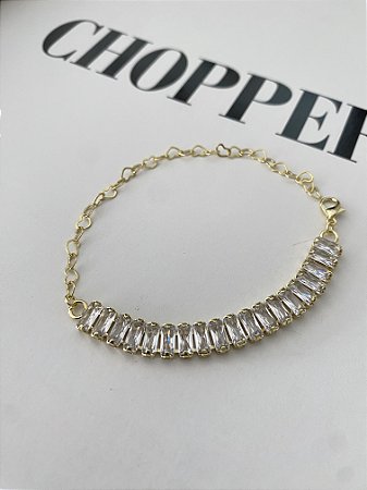 PULSEIRA RIVIERA ZIRCÔNIAS- FOLHEADA- DOURADA