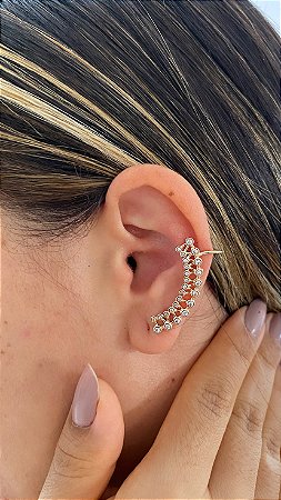 PIERCING EAR HOOK UNIDADE- ORELHA ESQUERDA- ZIRCÔNIAS-DOURADO