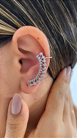 PIERCING EAR HOOK UNIDADE- ORELHA ESQUERDA- ZIRCÔNIAS- PRATEADO