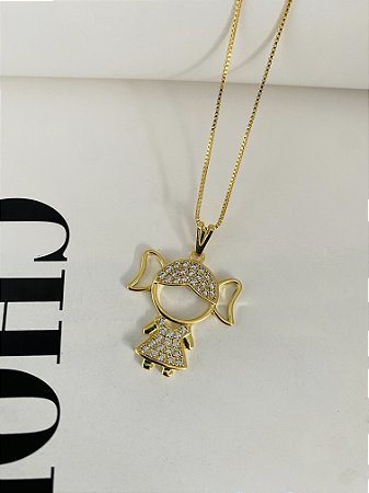 COLAR PINGENTE FILHA TODO EM ZIRCÔNIAS