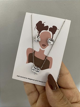 CONJUNTO PONTO DE LUZ CORAÇÃO - PRATEADO