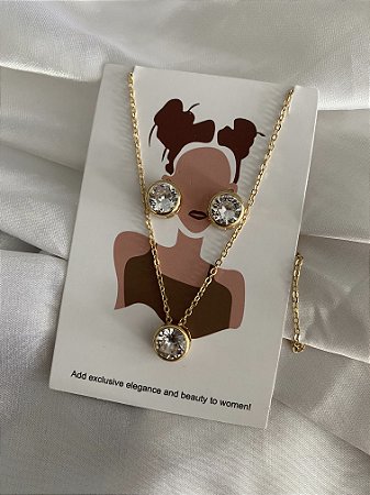 CONJUNTO PONTO DE LUZ- ZIRCÔNIA- DOURADO