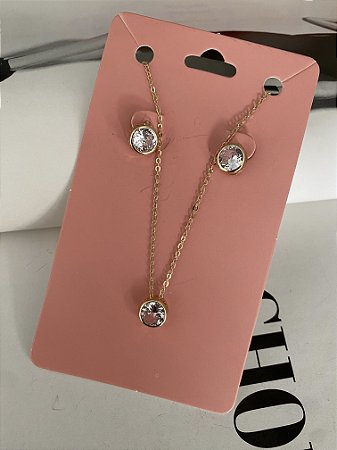 CONJUNTO PONTO DE LUZ- ZIRCÔNIA- DOURADO