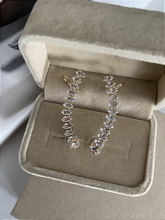 BRINCOS EAR CUFF PEDRARIA - DOURADO
