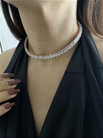 GARGANTILHA ARO ZIRCÔNIAS LUXO- DOURADA