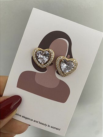 BRINCOS BIG ZIRCÔNIA CORAÇÃO