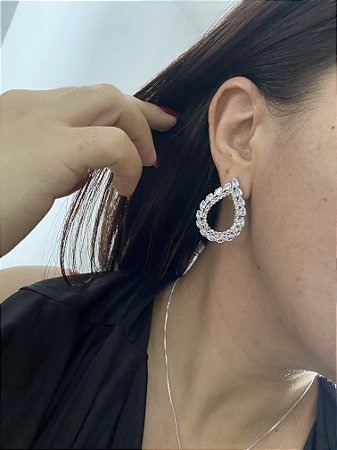 BRINCOS GOTA PEDRARIA- ZIRCÔNIAS PRATA