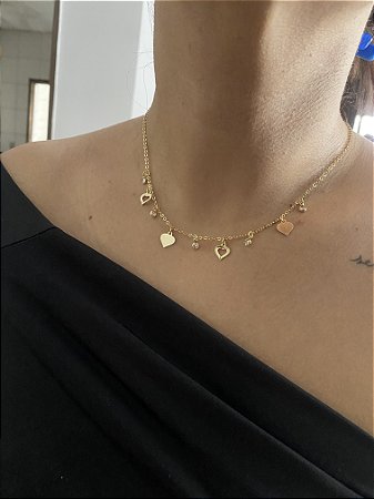 CHOKER CORAÇÕES COM STRASS