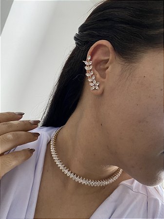 BRINCOS EAR CUFF PEDRARIA - DOURADO