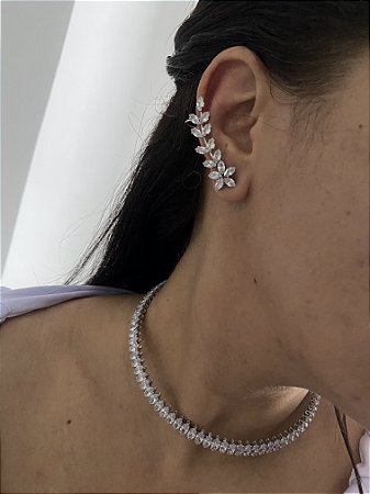 BRINCOS EAR CUFF PEDRARIA - PRATEADO