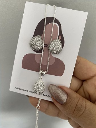 CONJUNTO GOTA COM ZIRCÔNIAS- PRATEADO