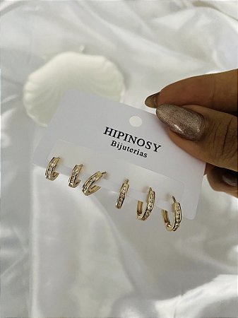 TRIO ARGOLINHAS ZIRCÔNIAS- DOURADA